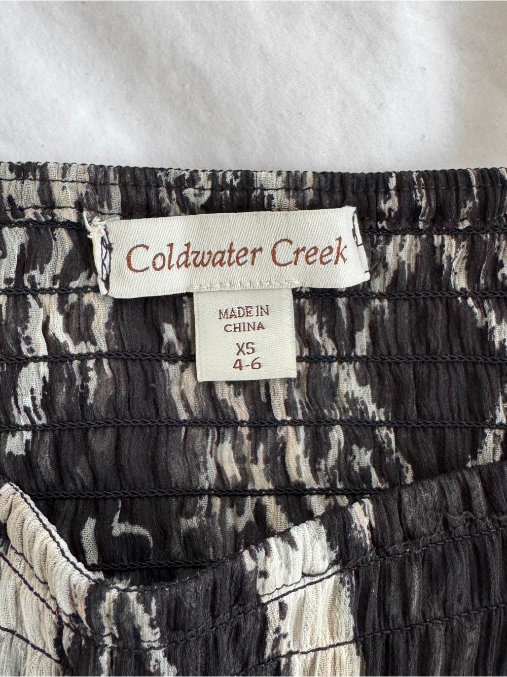Coldwater Creek Black & White Ikat Print Boho Tiered Maxi Skirt Smocked Waist XS - Picture 2 of 6